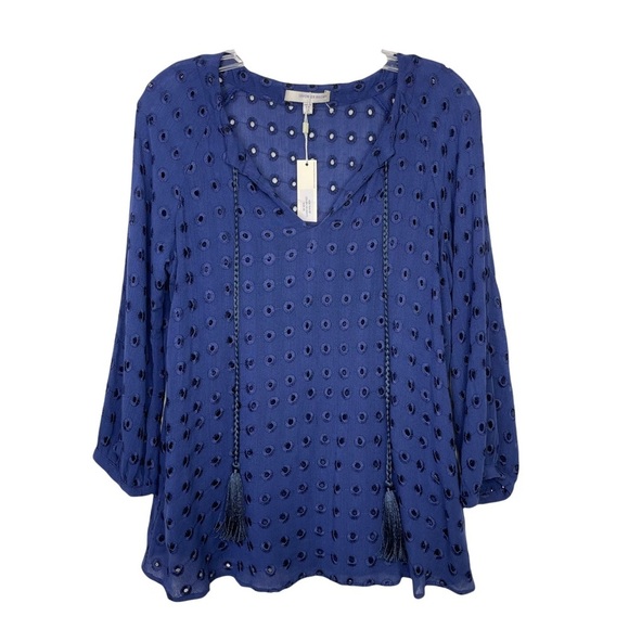 Stitch Fix l Lavender Brown Cedric Eyelet Top in Navy, XS - Picture 1 of 10